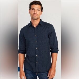 OLD NAVY Men’s Classic-Fit Everyday Dress Shirt Navy Blue Polka Dots Sz M Office